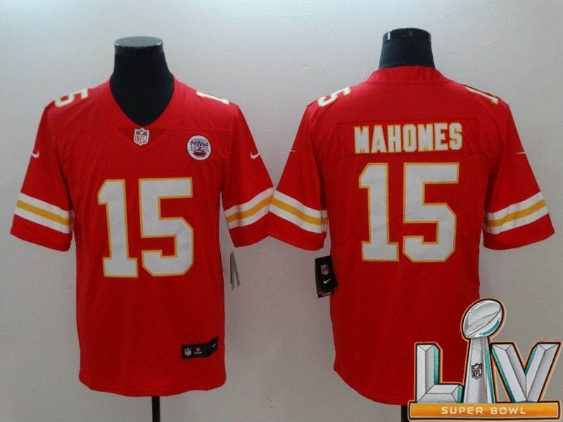 Men's Kansas City Chiefs #15 Mahomes Red Super Bowl LV 2021 Vapor Untouchable Player Nike Limited NFL Jerseys