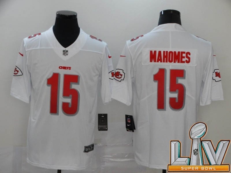 Men's Kansas City Chiefs #15 Mahomes white Super Bowl LV 2021 Vapor Untouchable Stitched Limited NFL Jerseys