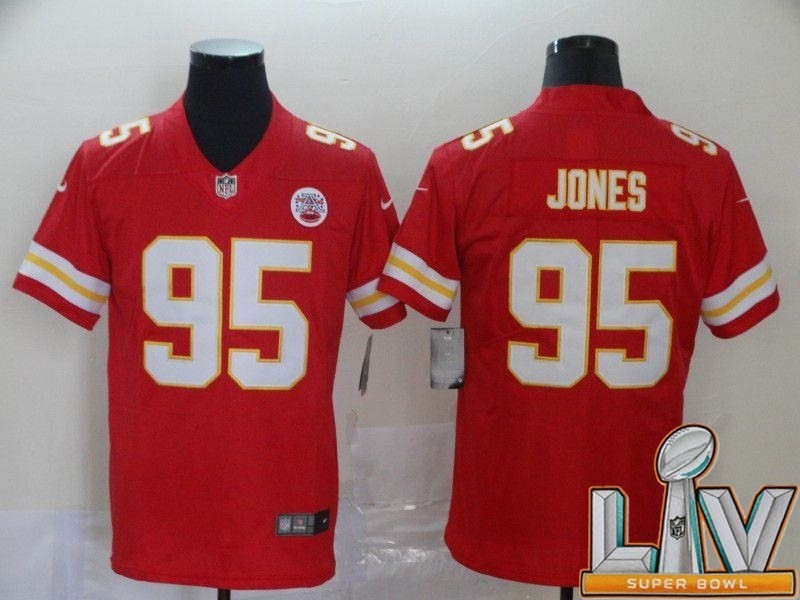 Men's Kansas City Chiefs #95 Jones Red Super Bowl LV 2021 Vapor Untouchable Limited NFL Jersey