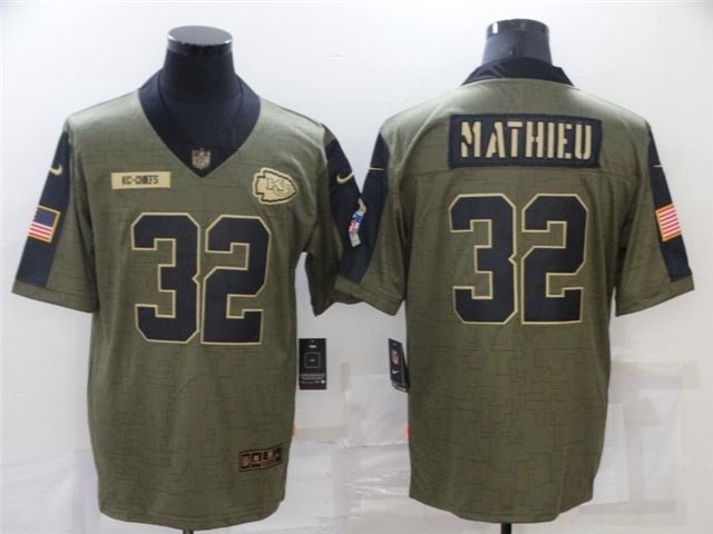 Kansas City Chiefs #32 Tyrann Mathieu 2021 Olive Salute To Service Limited Jersey