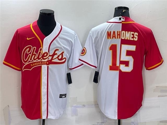 NFL Kansas City Chiefs #15 Patrick Mahomes Split Red-White Baseball Cool Base Jersey