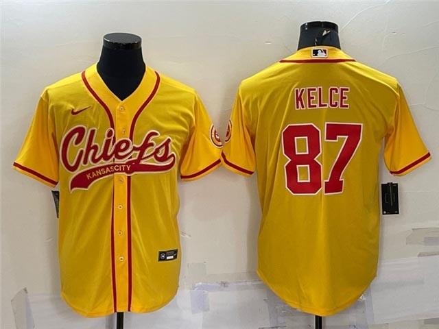 NFL Kansas City Chiefs #87 Travis Kelce Gold Baseball Cool Base Jersey