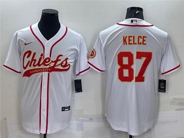 NFL Kansas City Chiefs #87 Travis Kelce White Baseball Cool Base Jersey