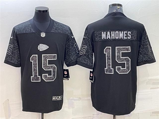 Men's Kansas City Chiefs #15 Patrick Mahomes Black Reflective Limited Stitched Football Jersey