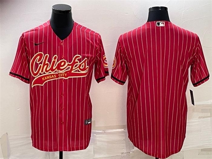 Men's Kansas City Chiefs Blank Red Stripe With Patch Cool Base Stitched Baseball Jersey