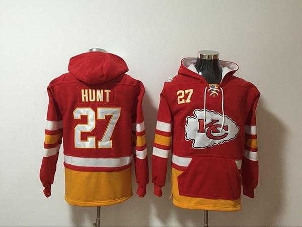 NFL Kansas City Chiefs #27 Kareem Hunt Red All Stitched Hooded Sweatshirt