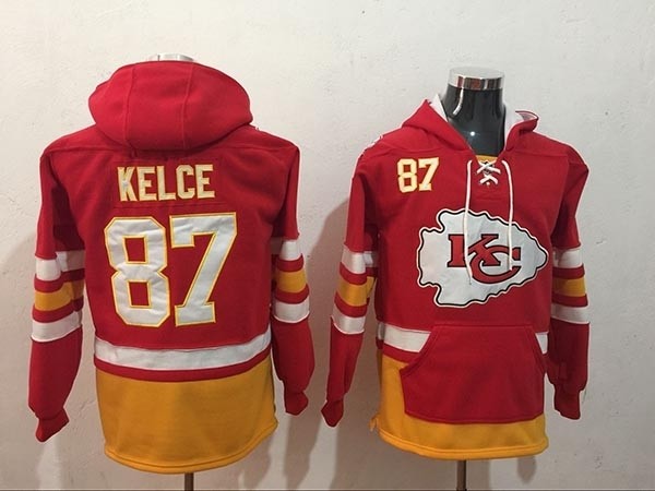 NFL Kansas City Chiefs #87 Travis Kelce Red All Stitched Hooded Sweatshirt