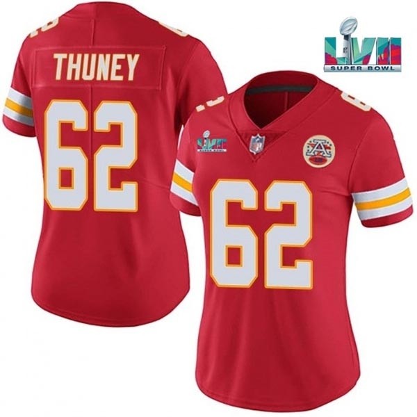 Women's Kansas City Chiefs #62 Joe Thuney Red 2023 Super Bowl LVII Patch Vapor Stitched Jersey(Run Small)