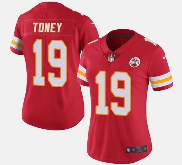 Women's Kansas City Chiefs #19 Kadarius Toney Red Vapor Stitched Jersey(Run Small)