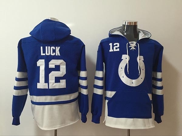 NFL Indianapolis Colts #12 Andrew Luck Blue All Stitched Hooded Sweatshirt