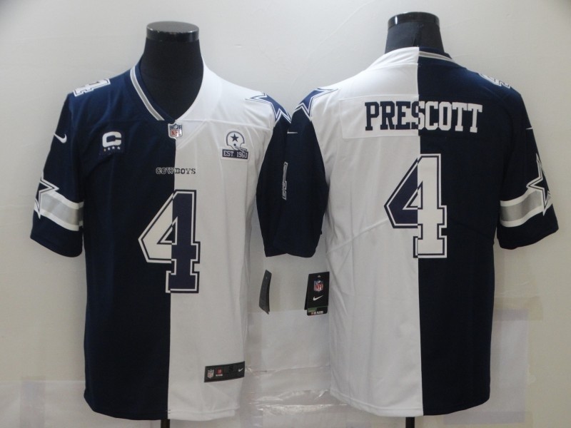 Nike Cowboys #4 Dak Prescott Black And White Split Est 1960 Patch Vapor Untouchable Limited Jersey