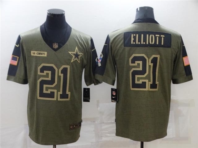 Dallas Cowboys #21 Ezekiel Elliott 2021 Olive Salute To Service Limited Jersey