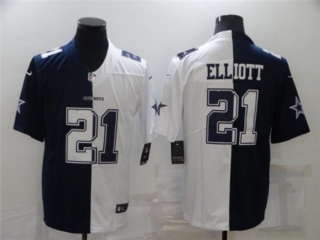 Dallas Cowboys #21 Ezekiel Elliott Split Blue-White Limited Jersey