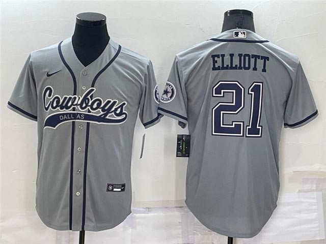 Dallas Cowboys #21 Ezekiel Elliott Gray Baseball Cool Base Jersey