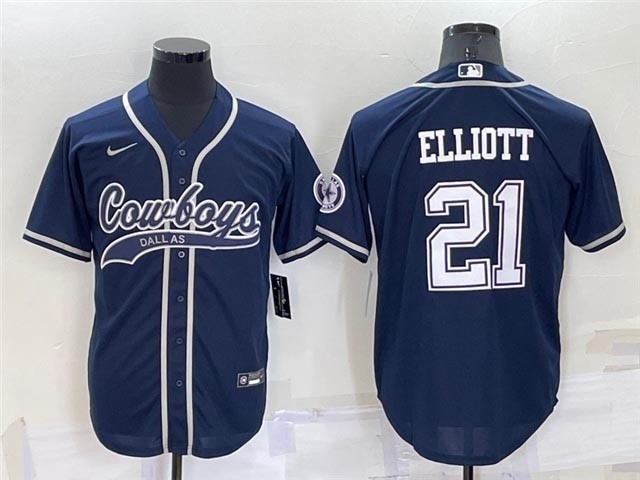 NFL Dallas Cowboys #21 Ezekiel Elliott Navy Baseball Cool Base Jersey