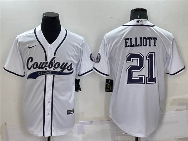 NFL Dallas Cowboys #21 Ezekiel Elliott White Baseball Cool Base Jersey