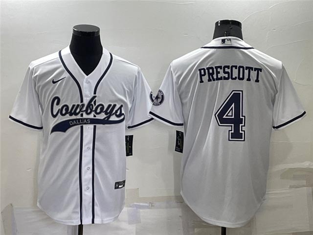 NFL Dallas Cowboys #4 Dak Prescott White Baseball Cool Base Jersey