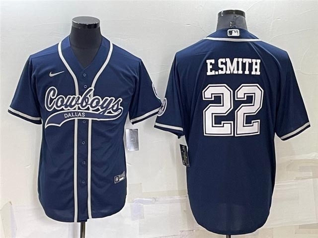 NFL Dallas Cowboys #22 Emmitt Smith Navy Baseball Cool Base Jersey