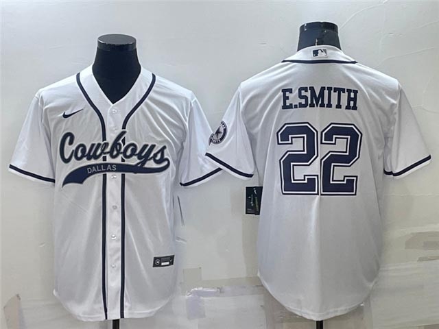 NFL Dallas Cowboys #22 Emmitt Smith White Baseball Cool Base Jersey