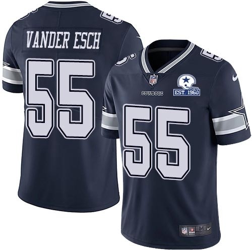 Men's Dallas Cowboys #55 Leighton Vander Esch Navy Blue Team Color Men's Stitched With Established In 1960 Patch NFL Vapor Untouchable Limited Jersey