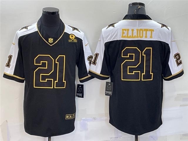 Men's Dallas Cowboys #21 Ezekiel Elliott Thanksgiving Black Gold Vapor Limited Jersey