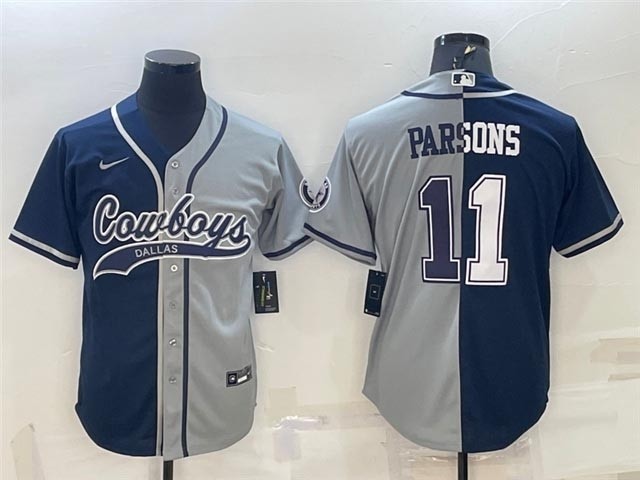 NFL Dallas Cowboys #11 Micah Parsons Split Navy-Gray Baseball Cool Base Jersey