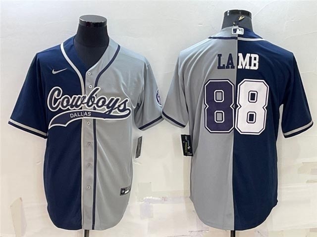 NFL Dallas Cowboys #88 CeeDee Lamb Split Navy-Gray Baseball Cool Base Jersey