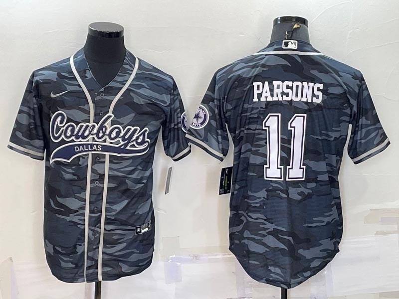 NFL Dallas Cowboys #11 Micah Parsons Grey Camo With Patch Cool Base Stitched Baseball Jersey