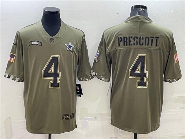 Men's Dallas Cowboys #4 Dak Prescott 2022 Olive Salute To Service Limited Jersey