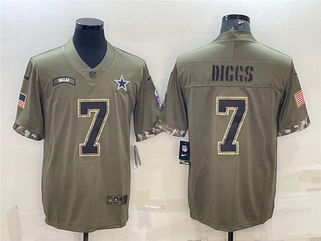 Men's Dallas Cowboys #7 Trevon Diggs 2022 Olive Salute To Service Limited Jersey