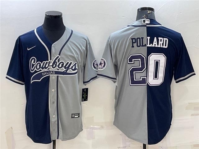 NFL Dallas Cowboys #20 Tony Pollard Split Navy-Gray Baseball Cool Base Jersey