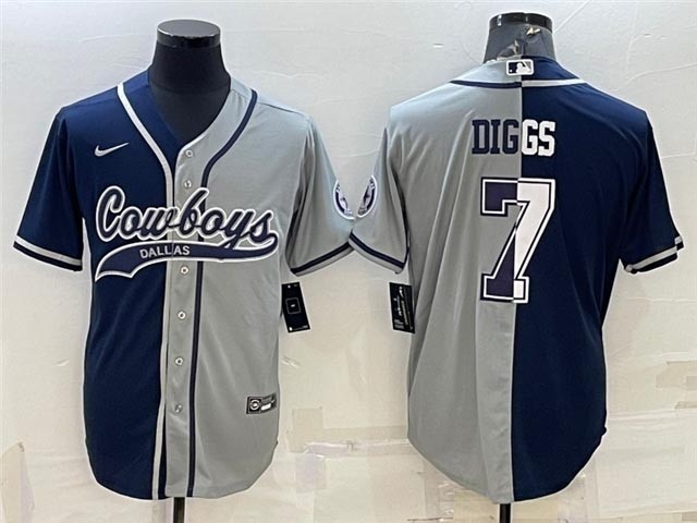 NFL Dallas Cowboys #7 Trevon Diggs Split Navy-Gray Baseball Cool Base Jersey