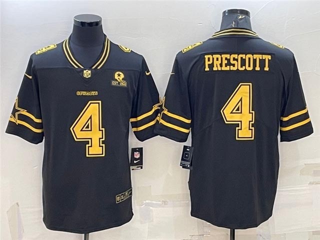 Men's Dallas Cowboys #4 Dak Prescott Black Gold Vapor Limited Jersey