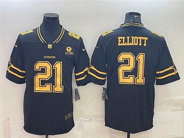 Men's Dallas Cowboys #21 Ezekiel Elliott Black Gold Vapor Limited Jersey