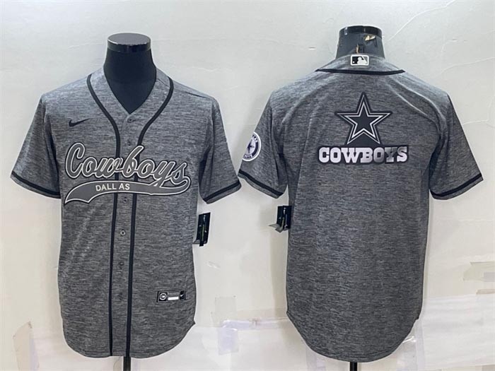 Men's Dallas Cowboys Grey Team Big Logo With Patch Cool Base Stitched Baseball Jersey