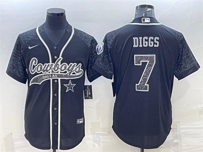 Men's Dallas Cowboys #7 Trevon Diggs Black Reflective With Patch Cool Base Stitched Baseball Jersey