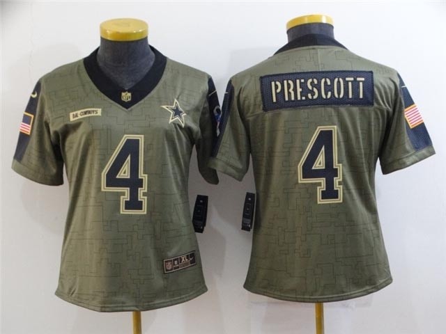 Women's Dallas Cowboys #4 Dak Prescott 2021 Olive Salute To Service Limited Jersey