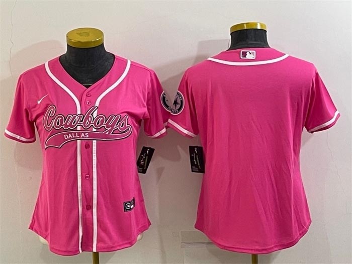 Women's Dallas Cowboys Blank Pink With Patch Cool Base Stitched Baseball Jersey(Run Small)