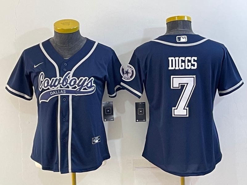 Women's Dallas Cowboys #7 Trevon Diggs Navy With Patch Cool Base Stitched Baseball Jersey