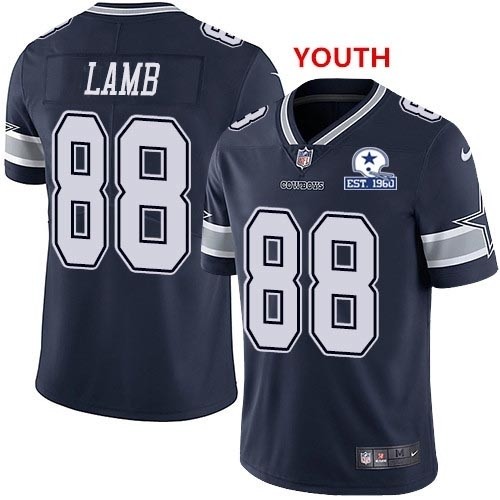 Youth Dallas Cowboys #88 CeeDee Lamb Navy Blue Team Color With Established In 1960 Patch NFL Vapor Untouchable Limited Jersey