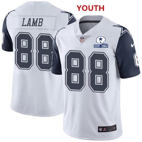 Youth Dallas Cowboys #88 CeeDee Lamb Rush With Established In 1960 Patch Jersey