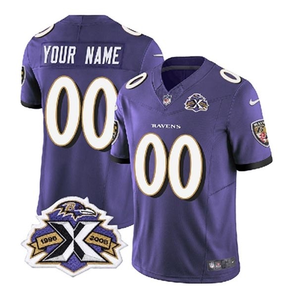 Men's Baltimore Ravens Active Player Custom Purple 2023 F.U.S.E With Patch Throwback Vapor Limited Jersey(Name and number remark in comment column)