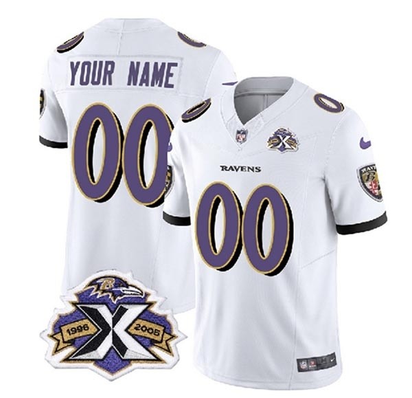 Men's Baltimore Ravens Active Player Custom White 2023 F.U.S.E With Patch Throwback Vapor Limited Jersey(Name and number remark in comment column)