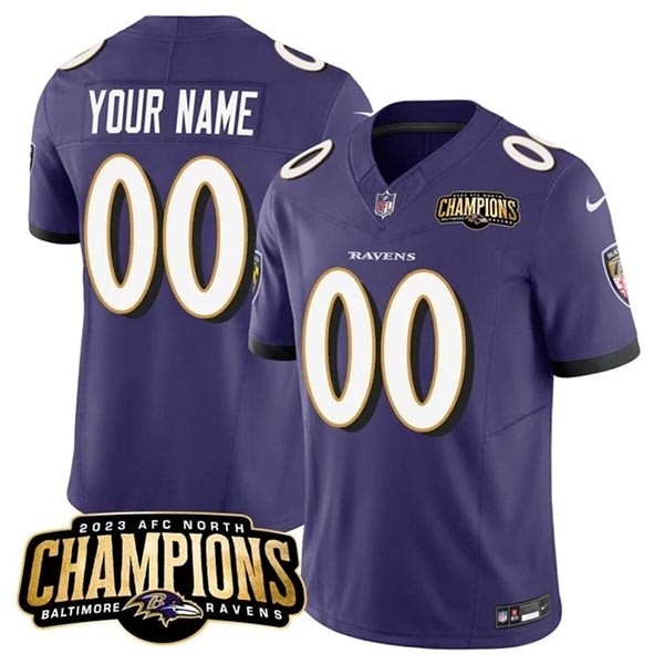 Men's Baltimore Ravens Active Player Custom Purple 2023 F.U.S.E. AFC North Champions Vapor Limited Football Jersey(Name and number remark in comment column)