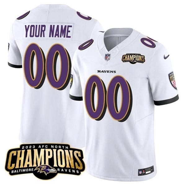 Men's Baltimore Ravens Active Player Custom White 2023 F.U.S.E. AFC North Champions Vapor Limited Football Jersey(Name and number remark in comment column)