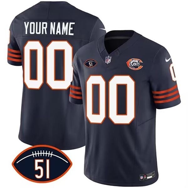 Men's Chicago Bears Active Player Custom 2023 F.U.S.E. Navy Dick Butkus Patch Throwback Limited Stitched Football Jersey(Name and number remark in comment column)