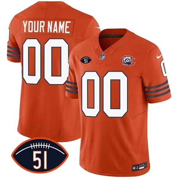 Men's Chicago Bears Active Player Custom 2023 F.U.S.E. Orange Dick Butkus Patch Throwback Limited Stitched Football Jersey(Name and number remark in comment column)