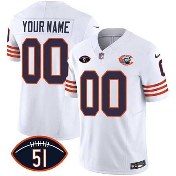 Men's Chicago Bears Active Player Custom 2023 F.U.S.E. White Dick Butkus Patch Throwback Limited Stitched Football Jersey(Name and number remark in comment column)