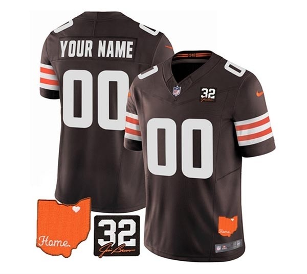 Men's Cleveland Browns Active Player Custom Brown 2023 F.U.S.E. With Jim Brown Memorial Patch Vapor Untouchable Limited Stitched Jersey(Name and number remark in comment column)