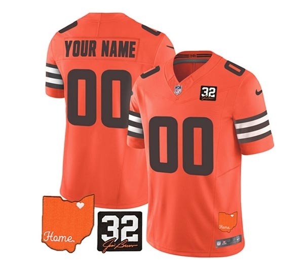 Men's Cleveland Browns Active Player Custom Orange 2023 F.U.S.E. With Jim Brown Memorial Patch Vapor Untouchable Limited Stitched Jersey(Name and number remark in comment column)